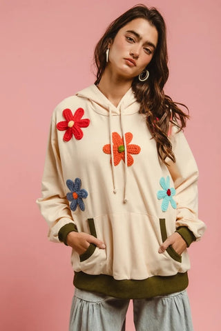 Cassi Flower Patched Hoodie Top