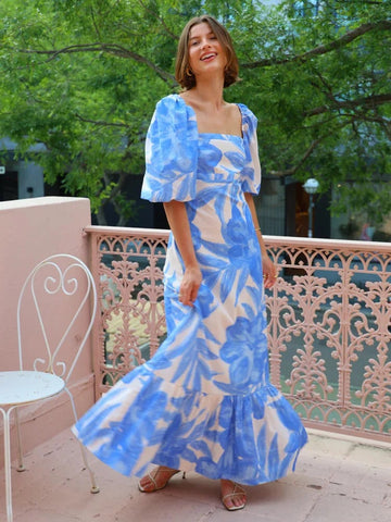 Cassia Floral Puff Sleeve Maxi Dress White / M