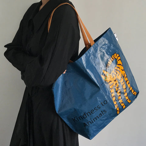 Cat Print Glossy Plastic Shopper Tote