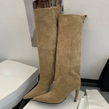 Catherine Pointed Toe Knee-High Suede Slouchy Boots