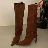 Catherine Pointed Toe Knee-High Suede Slouchy Boots