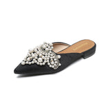 Catrina Pearl Embellished Satin Mules