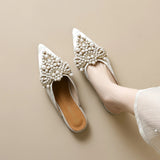 Catrina Pearl Embellished Satin Mules