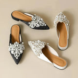 Catrina Pearl Embellished Satin Mules
