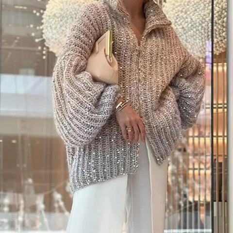 Catrine Ombre Sparkling Sequin Cardigan Jumper (GOLD/S) SALE