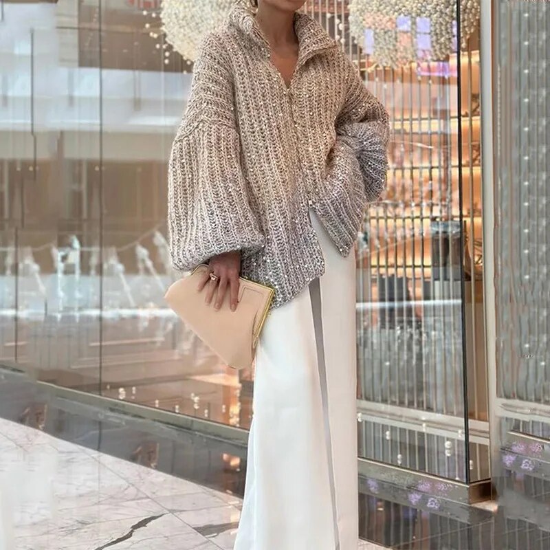 GREY CRYSTAL-EMBELLISHED SWEATER IN WOOL | Rabanne