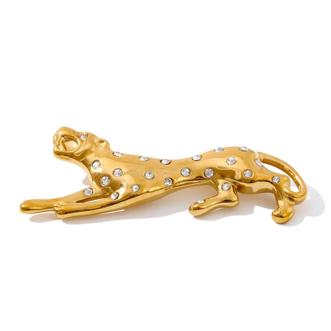Celeste Gold Leopard Crystal Brooch