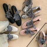 Celina Leather Lace Up Ballerina Flats