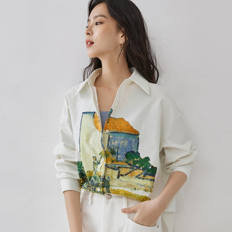 Charis Oil Painting Button Up Shirts watereverysunday