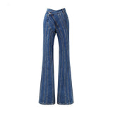 Charlie Pinstriped Patchwork Flare Jeans watereverysunday