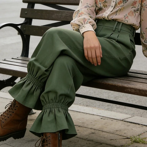 Chiara Ruffle-Hem Cropped Bloomer Pants