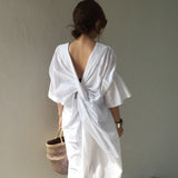 Chic Backless V-neck Dress - Blue or White watereverysunday