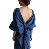 Chic Backless V-neck Dress - Blue or White watereverysunday