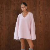 Ciera Oversized Fuzzy V-Neck Sweater