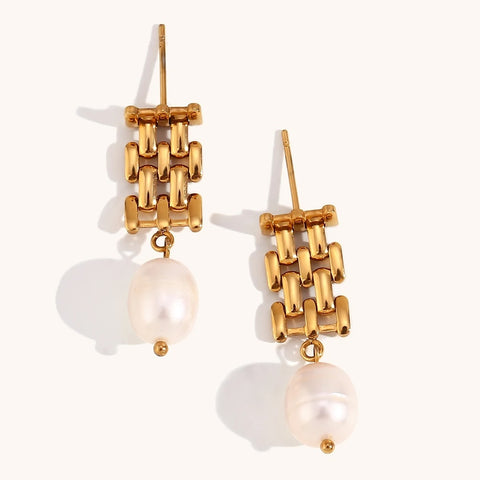 Clara Link & Pearl Drop Earrings 