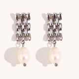 Clara Link & Pearl Drop Earrings 