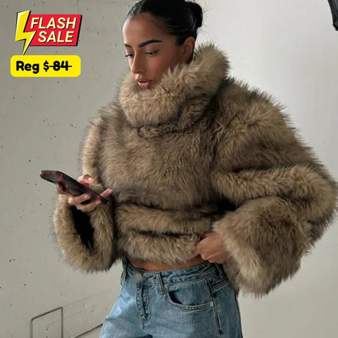 Coline Shaggy Faux Fur Turtleneck Sweater Size L (SALE)