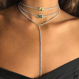 Color Crystal Gemstone Choker Necklace - Gold or Silver watereverysunday
