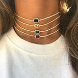 Color Crystal Gemstone Choker Necklace - Gold or Silver watereverysunday