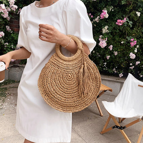 Coralie Round Straw Tote Bag