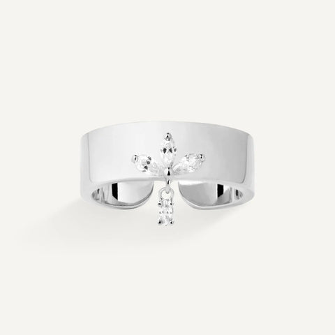 Crystal Leave Zirconia Sterling Silver Band Rings