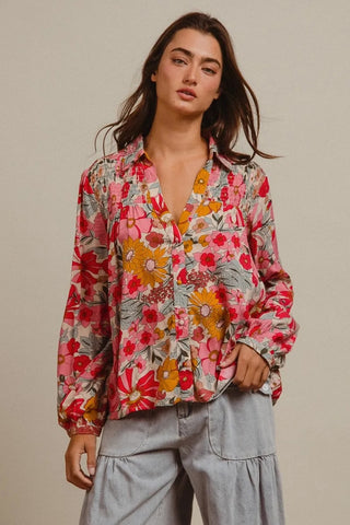Dahlia Woven Floral Printed Shirt Top