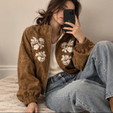 Danaca Floral Embroidered Faux Suede Bomber Jacket