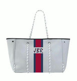 Delma YOUR Initials Monogram Stripe Neoprene Tote