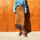 Delphine Faux Suede Fringe Midi Skirt