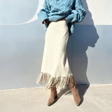 Delphine Faux Suede Fringe Midi Skirt