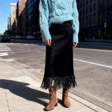 Delphine Faux Suede Fringe Midi Skirt