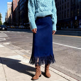 Delphine Faux Suede Fringe Midi Skirt