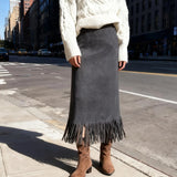 Delphine Faux Suede Fringe Midi Skirt