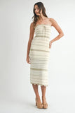 Deria Striped Crochet Knit Midi Dress