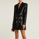 Devi Double Breasted Glitter Sequined Blazer watereverysunday