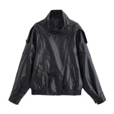 Diane Stand Collar Faux  Leather Bomber Jacket