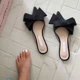 Dianna Silk Satin Pointed Big Bow Tie Slippers - 5 Colors watereverysunday