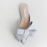Dianna Silk Satin Pointed Big Bow Tie Slippers - 5 Colors watereverysunday