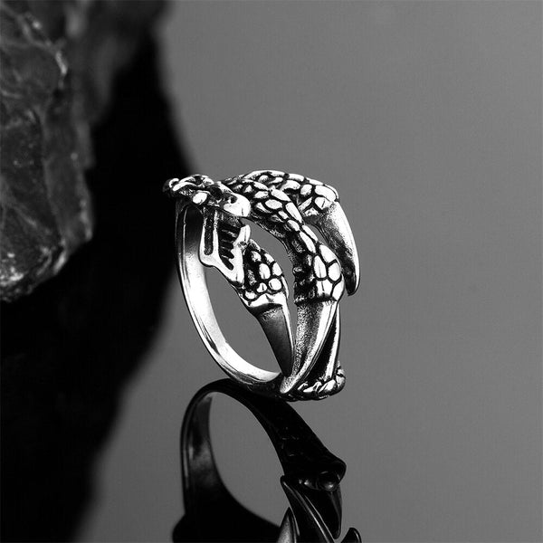 JAJAFOOK Men's Gothic Wolf Dragon Claw Ring - Stainless Steel, Silver Finish, Sizes 8-13, 17mm Width - View #9