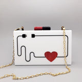 Electric Plug Heart Drawing Acrylic Evening Box Clutch watereverysunday