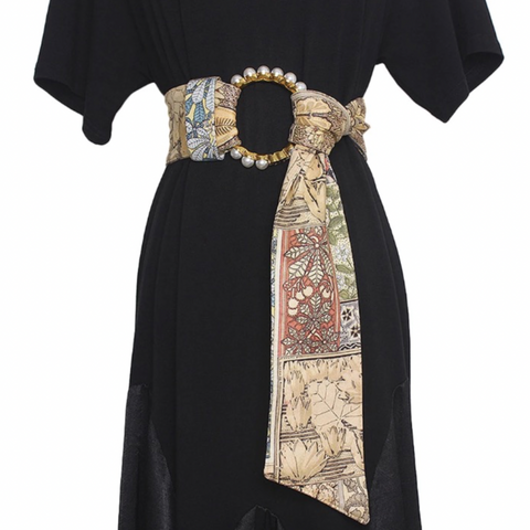 Elegant Vintage Print Sash Belt