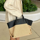 Elei Leather Patchwork Straw Large Tote