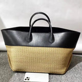 Elei Leather Patchwork Straw Large Tote