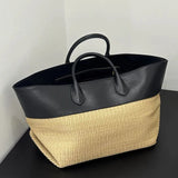 Elei Leather Patchwork Straw Large Tote