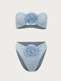 Elvie Vintage Flower Corsage Bandeau Bikinis - 2 Colors watereverysunday