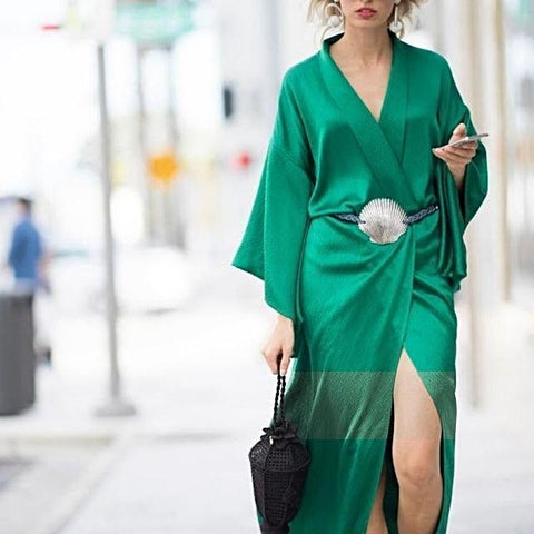 Emerald Green Maxi Satin Kimono Robe/Dress watereverysunday