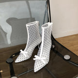 Emmanuelle Polka Dots & Ribbons Mesh Ankle Boots watereverysunday