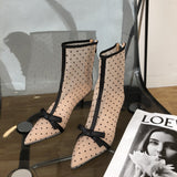 Emmanuelle Polka Dots & Ribbons Mesh Ankle Boots watereverysunday