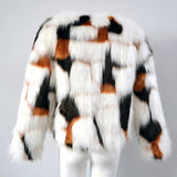 Erissa Color Patchwork Faux Rabbit Fur Jacket watereverysunday
