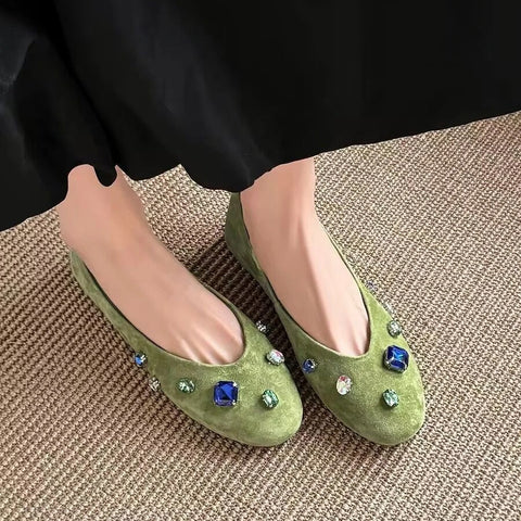 Esme Embellished Faux Suede Flats